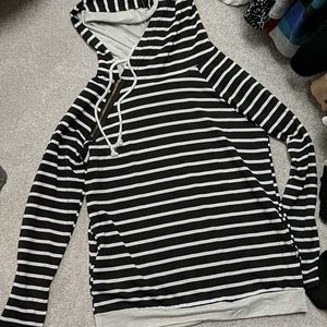 Double hoodie sweatshirt black stripe medium